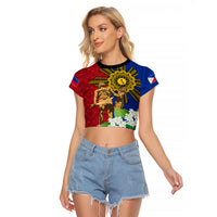 Philippines Lapu Lapu King Jasmine Flowers Raglan Cropped T Shirt Filipino Sun Tattoo - Wonder Print Shop