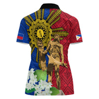 Philippines Lapu Lapu King Jasmine Flowers Women Polo Shirt Filipino Sun Tattoo - Wonder Print Shop