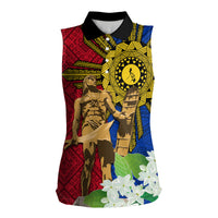 Philippines Lapu Lapu King Jasmine Flowers Women Sleeveless Polo Shirt Filipino Sun Tattoo - Wonder Print Shop