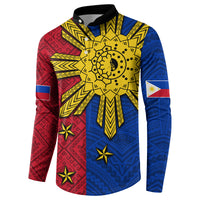 Philippines Sun Batok Tattoo Button Sweatshirt Polynesian and Yakan Pattern - Wonder Print Shop