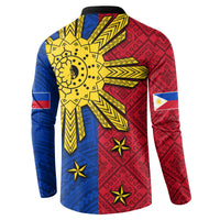 Philippines Sun Batok Tattoo Button Sweatshirt Polynesian and Yakan Pattern - Wonder Print Shop