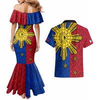Philippines Sun Batok Tattoo Couples Matching Mermaid Dress and Hawaiian Shirt Polynesian and Yakan Pattern - Wonder Print Shop