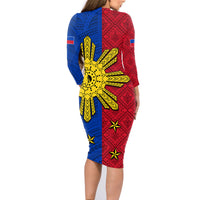 Philippines Sun Batok Tattoo Family Matching Long Sleeve Bodycon Dress and Hawaiian Shirt Polynesian and Yakan Pattern - Wonder Print Shop
