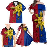 Philippines Sun Batok Tattoo Family Matching Off Shoulder Maxi Dress and Hawaiian Shirt Polynesian and Yakan Pattern - Wonder Print Shop