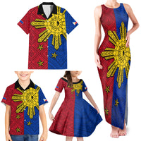 Philippines Sun Batok Tattoo Family Matching Tank Maxi Dress and Hawaiian Shirt Polynesian and Yakan Pattern - Wonder Print Shop