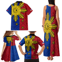 Philippines Sun Batok Tattoo Family Matching Tank Maxi Dress and Hawaiian Shirt Polynesian and Yakan Pattern - Wonder Print Shop