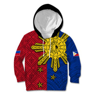 Philippines Sun Batok Tattoo Kid Hoodie Polynesian and Yakan Pattern - Wonder Print Shop