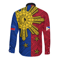 Philippines Sun Batok Tattoo Long Sleeve Button Shirt Polynesian and Yakan Pattern - Wonder Print Shop