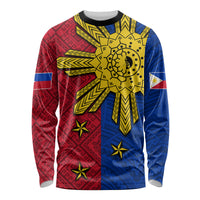 Philippines Sun Batok Tattoo Long Sleeve Shirt Polynesian and Yakan Pattern - Wonder Print Shop
