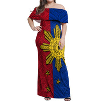 Philippines Sun Batok Tattoo Off Shoulder Maxi Dress Polynesian and Yakan Pattern - Wonder Print Shop