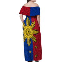 Philippines Sun Batok Tattoo Off Shoulder Maxi Dress Polynesian and Yakan Pattern - Wonder Print Shop