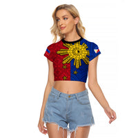 Philippines Sun Batok Tattoo Raglan Cropped T Shirt Polynesian and Yakan Pattern - Wonder Print Shop