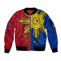 Philippines Sun Batok Tattoo Sleeve Zip Bomber Jacket Polynesian and Yakan Pattern - Wonder Print Shop