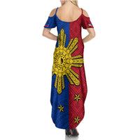 Philippines Sun Batok Tattoo Summer Maxi Dress Polynesian and Yakan Pattern - Wonder Print Shop