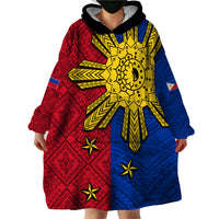 Philippines Sun Batok Tattoo Wearable Blanket Hoodie Polynesian and Yakan Pattern - Wonder Print Shop