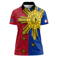 Philippines Sun Batok Tattoo Women Polo Shirt Polynesian and Yakan Pattern - Wonder Print Shop