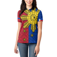 Philippines Sun Batok Tattoo Women Polo Shirt Polynesian and Yakan Pattern - Wonder Print Shop