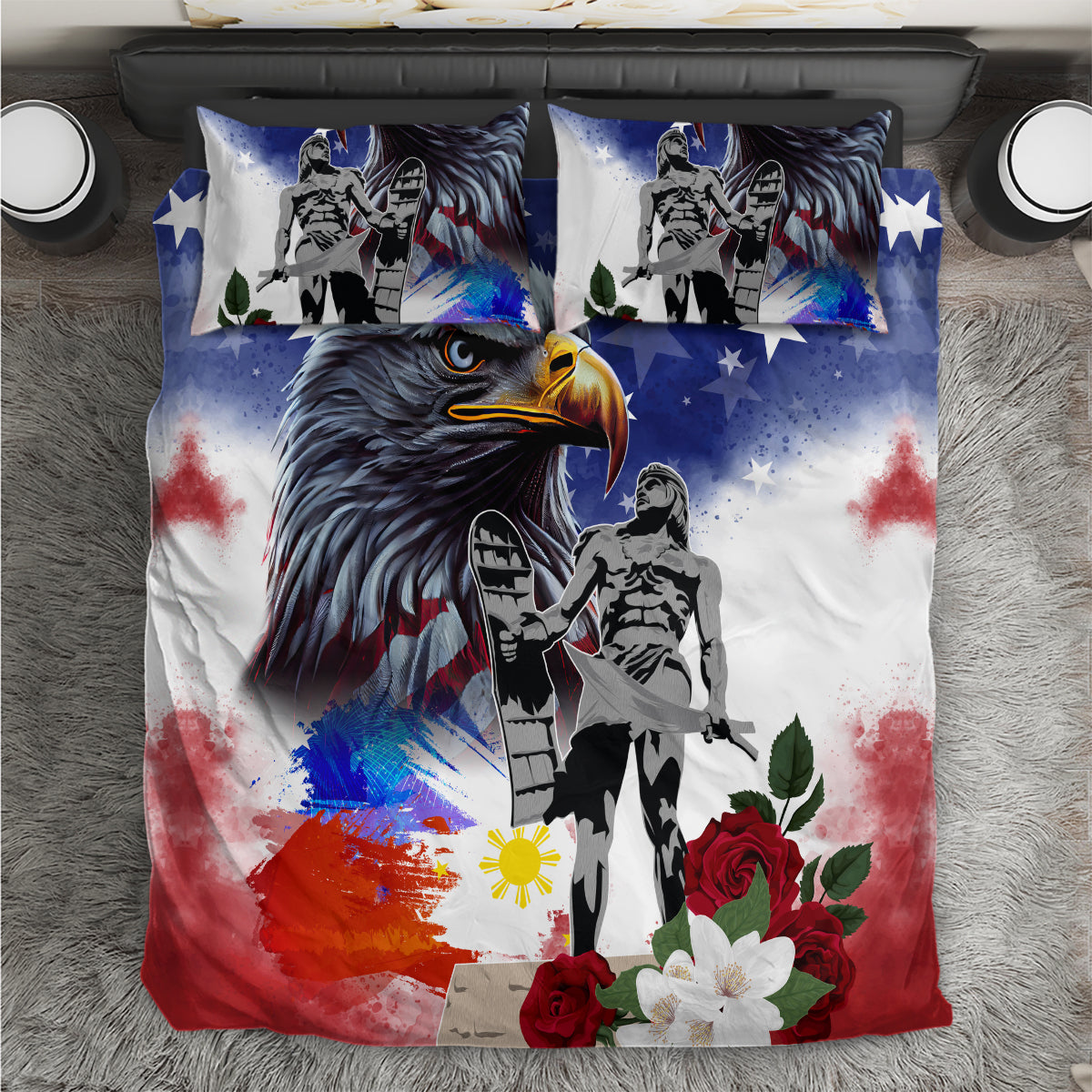 Philippines and American Together Bedding Set Filipino Lapulapu and Bald Eagle