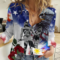 Philippines and American Together Women Casual Shirt Filipino Lapulapu and Bald Eagle - Wonder Print Shop