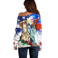 Philippines and American Together Off Shoulder Sweater Filipino Eagle and Statue of Liberty - Wonder Print Shop