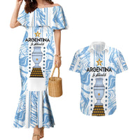 Custom Argentina Champion Football 2024 Couples Matching Mermaid Dress and Hawaiian Shirt La Albiceleste Campeon de America - Wonder Print Shop