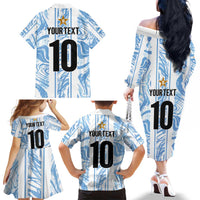 Custom Argentina Champion Football 2024 Family Matching Off The Shoulder Long Sleeve Dress and Hawaiian Shirt La Albiceleste Campeon de America - Wonder Print Shop