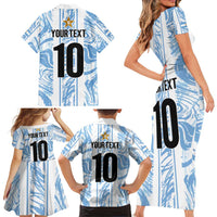 Custom Argentina Champion Football 2024 Family Matching Short Sleeve Bodycon Dress and Hawaiian Shirt La Albiceleste Campeon de America - Wonder Print Shop