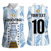 Custom Argentina Champion Football 2024 Women Sleeveless Polo Shirt La Albiceleste Campeon de America - Wonder Print Shop