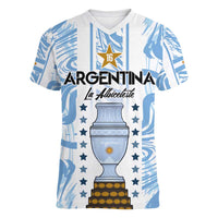 Custom Argentina Champion Football 2024 Women V-Neck T-Shirt La Albiceleste Campeon de America - Wonder Print Shop