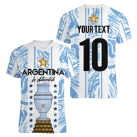 Custom Argentina Champion Football 2024 Women V-Neck T-Shirt La Albiceleste Campeon de America - Wonder Print Shop
