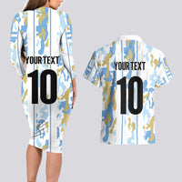 Custom Argentina Football Couples Matching Long Sleeve Bodycon Dress and Hawaiian Shirt Vamos La Albiceleste Camouflage Style - Wonder Print Shop