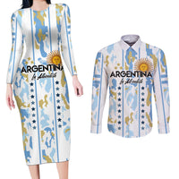 Custom Argentina Football Couples Matching Long Sleeve Bodycon Dress and Long Sleeve Button Shirt Vamos La Albiceleste Camouflage Style - Wonder Print Shop