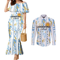 Custom Argentina Football Couples Matching Mermaid Dress and Long Sleeve Button Shirt Vamos La Albiceleste Camouflage Style