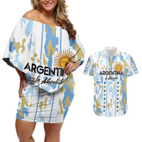 Custom Argentina Football Couples Matching Off Shoulder Short Dress and Hawaiian Shirt Vamos La Albiceleste Camouflage Style - Wonder Print Shop