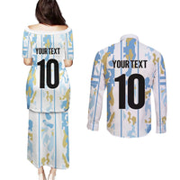 Custom Argentina Football Couples Matching Puletasi and Long Sleeve Button Shirt Vamos La Albiceleste Camouflage Style - Wonder Print Shop