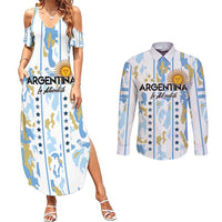 Custom Argentina Football Couples Matching Summer Maxi Dress and Long Sleeve Button Shirt Vamos La Albiceleste Camouflage Style - Wonder Print Shop