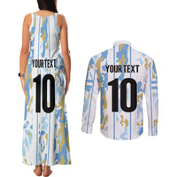Custom Argentina Football Couples Matching Tank Maxi Dress and Long Sleeve Button Shirt Vamos La Albiceleste Camouflage Style - Wonder Print Shop