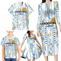 Custom Argentina Football Family Matching Long Sleeve Bodycon Dress and Hawaiian Shirt Vamos La Albiceleste Camouflage Style - Wonder Print Shop