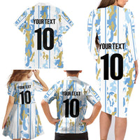 Custom Argentina Football Family Matching Long Sleeve Bodycon Dress and Hawaiian Shirt Vamos La Albiceleste Camouflage Style - Wonder Print Shop