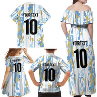 Custom Argentina Football Family Matching Off Shoulder Maxi Dress and Hawaiian Shirt Vamos La Albiceleste Camouflage Style - Wonder Print Shop