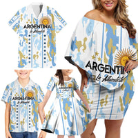 Custom Argentina Football Family Matching Off Shoulder Short Dress and Hawaiian Shirt Vamos La Albiceleste Camouflage Style - Wonder Print Shop