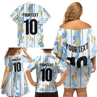 Custom Argentina Football Family Matching Off Shoulder Short Dress and Hawaiian Shirt Vamos La Albiceleste Camouflage Style - Wonder Print Shop