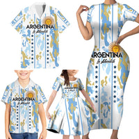 Custom Argentina Football Family Matching Short Sleeve Bodycon Dress and Hawaiian Shirt Vamos La Albiceleste Camouflage Style - Wonder Print Shop