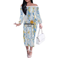 Custom Argentina Football Off The Shoulder Long Sleeve Dress Vamos La Albiceleste Camouflage Style - Wonder Print Shop
