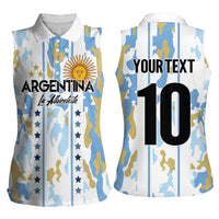 Custom Argentina Football Women Sleeveless Polo Shirt Vamos La Albiceleste Camouflage Style - Wonder Print Shop