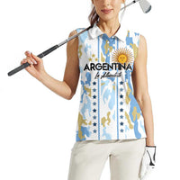 Custom Argentina Football Women Sleeveless Polo Shirt Vamos La Albiceleste Camouflage Style - Wonder Print Shop