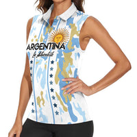 Custom Argentina Football Women Sleeveless Polo Shirt Vamos La Albiceleste Camouflage Style - Wonder Print Shop