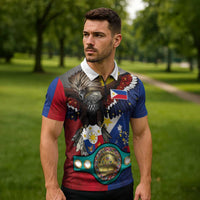 Custom Philippines World Champion Boxing Zipper Polo Shirt Eagle-Grunge Design - Wonder Print Shop