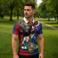 Custom Philippines World Champion Boxing Zipper Polo Shirt Eagle-Grunge Design - Wonder Print Shop