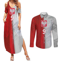 Custom Polish Football Couples Matching Summer Maxi Dress and Long Sleeve Button Shirt Eagle Wings Grunge Sporty Half Style - Wonder Print Shop